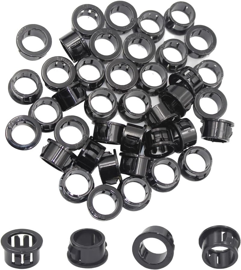 EASYEAH Store 5/8"(16mm) Black Snap-in Knockout Insulating Bushing Grommets, Plastic Cable Hole Grommets for Wiring, Round Nylon Snap in Locking Electrical Wire Cord Hose & Tubing Bushings Grommets, 40pcs - Image 1